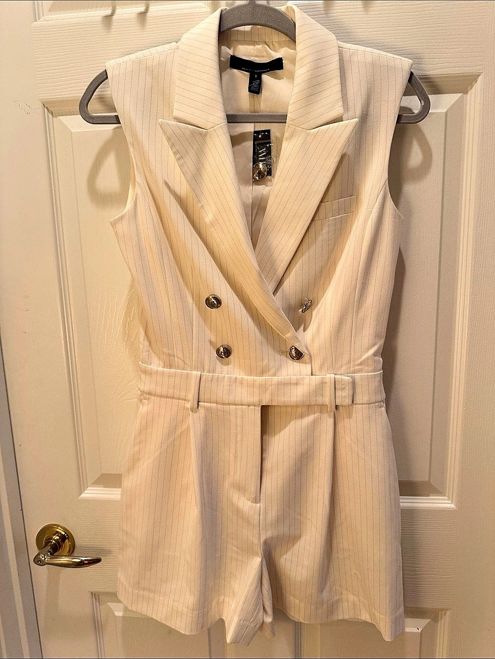 White House Black Market SL Blazer Romper Pinstripe Cream Size 2